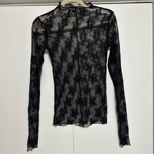 Free People Lady Lux mesh layering top in black, lace size Medium